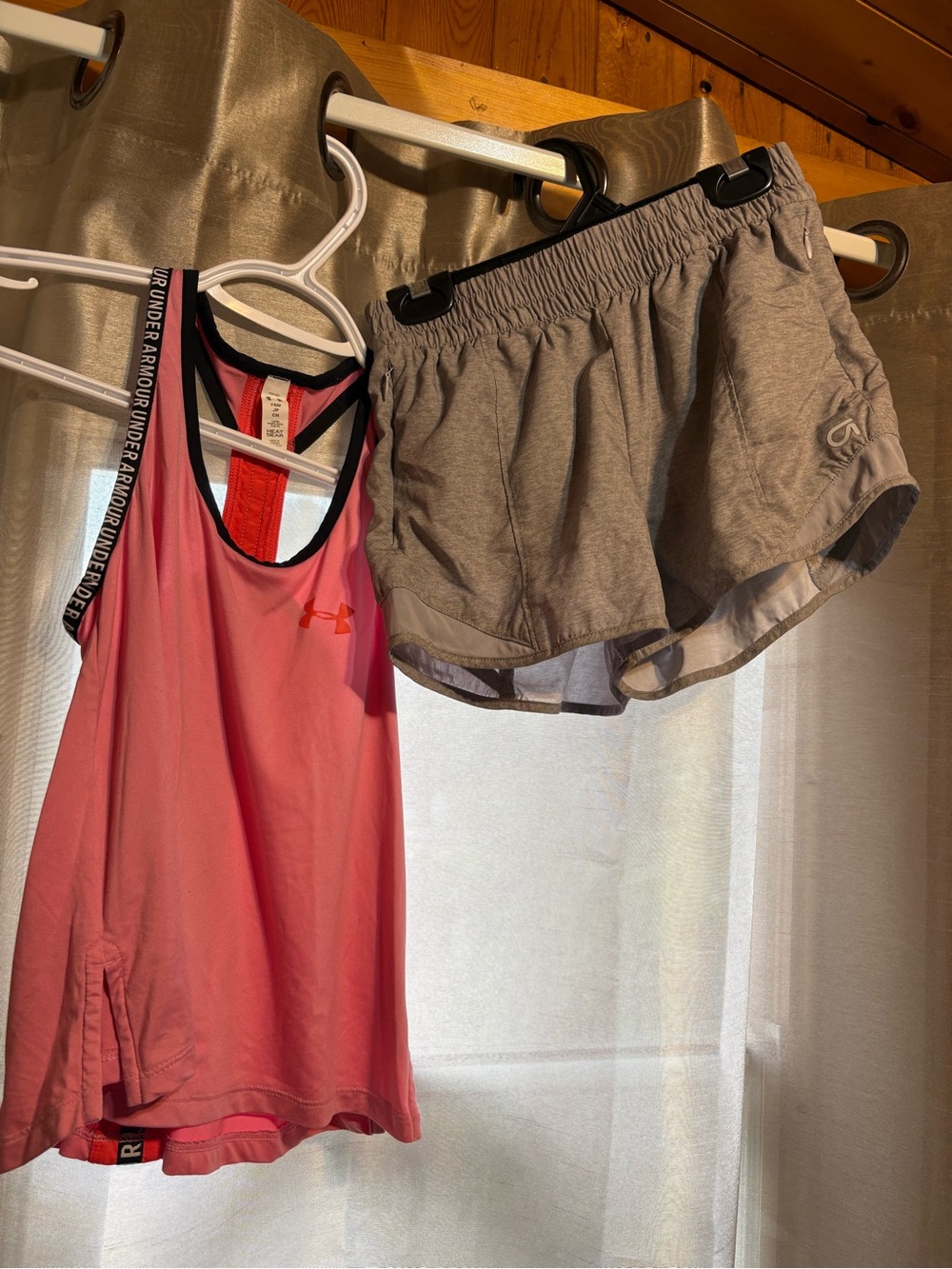 2 piece set Pink Underarmor Tank with Gray Running Shorts with pockets